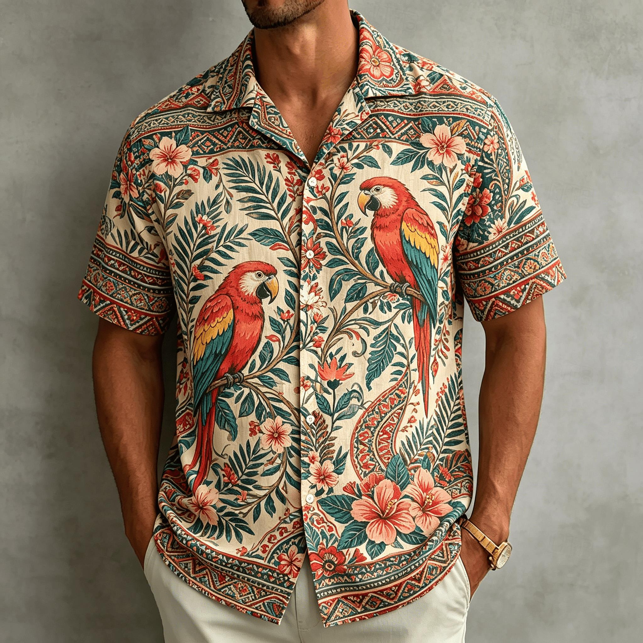 Plant Parenthood - Men's Vintage Tropical Parrot Floral Print