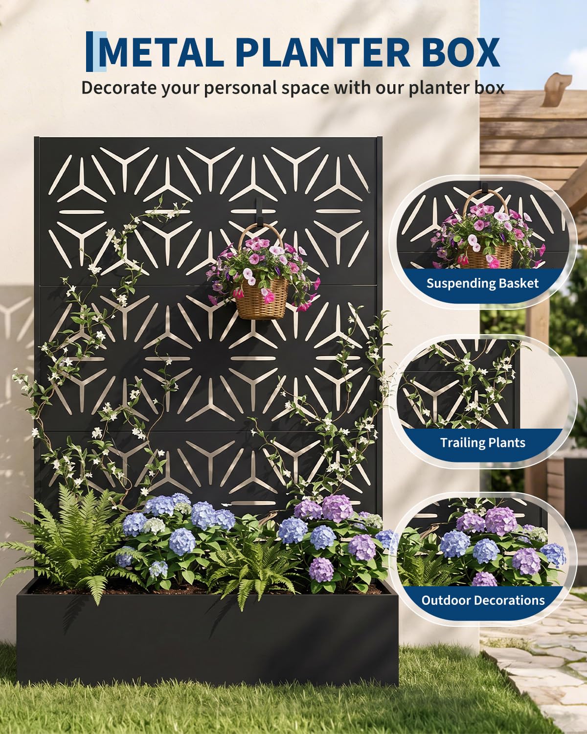 Plants X - All-Weather Metal Planter Box with Trellis