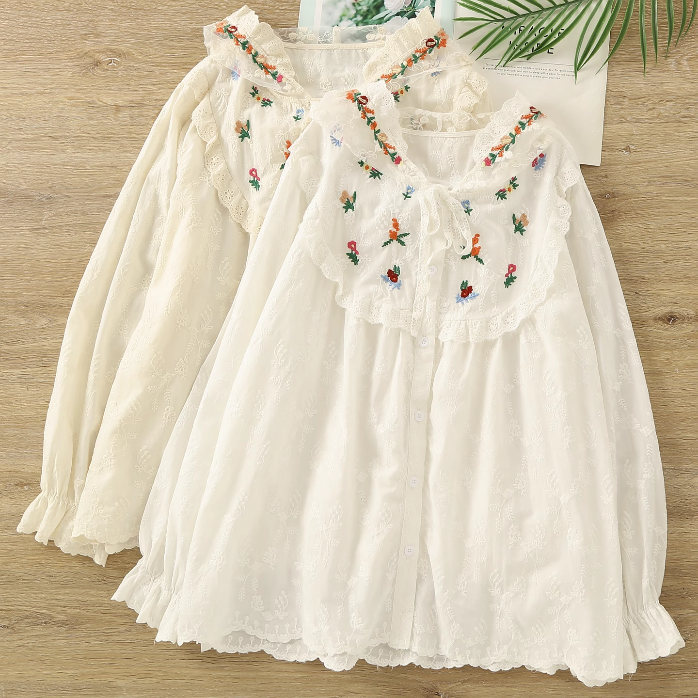 Plant Parent Hoodie - Mori girl hoody flower embroider lace
