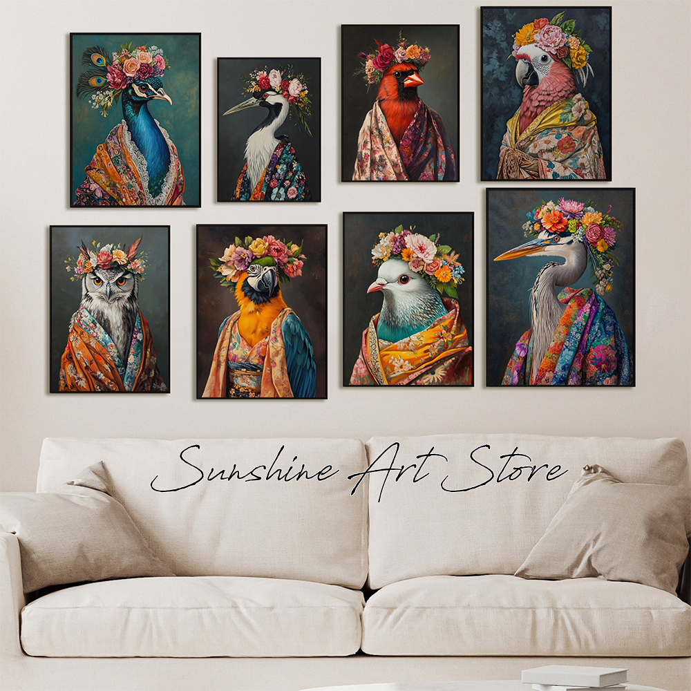 Plant Parenthood - Animal Birds Flowers in Kimono Wall